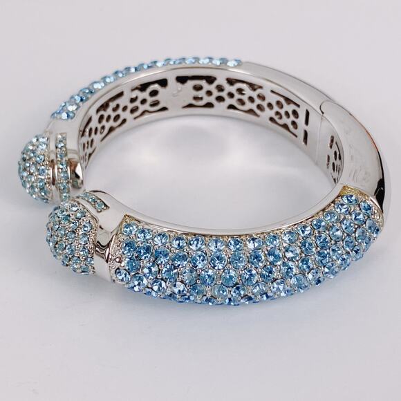 HSN Signed Joan Boyce Pavé Blue Crystal Silver Tone Hinged Cuff Bracelet Size 7 - Picture 15 of 15